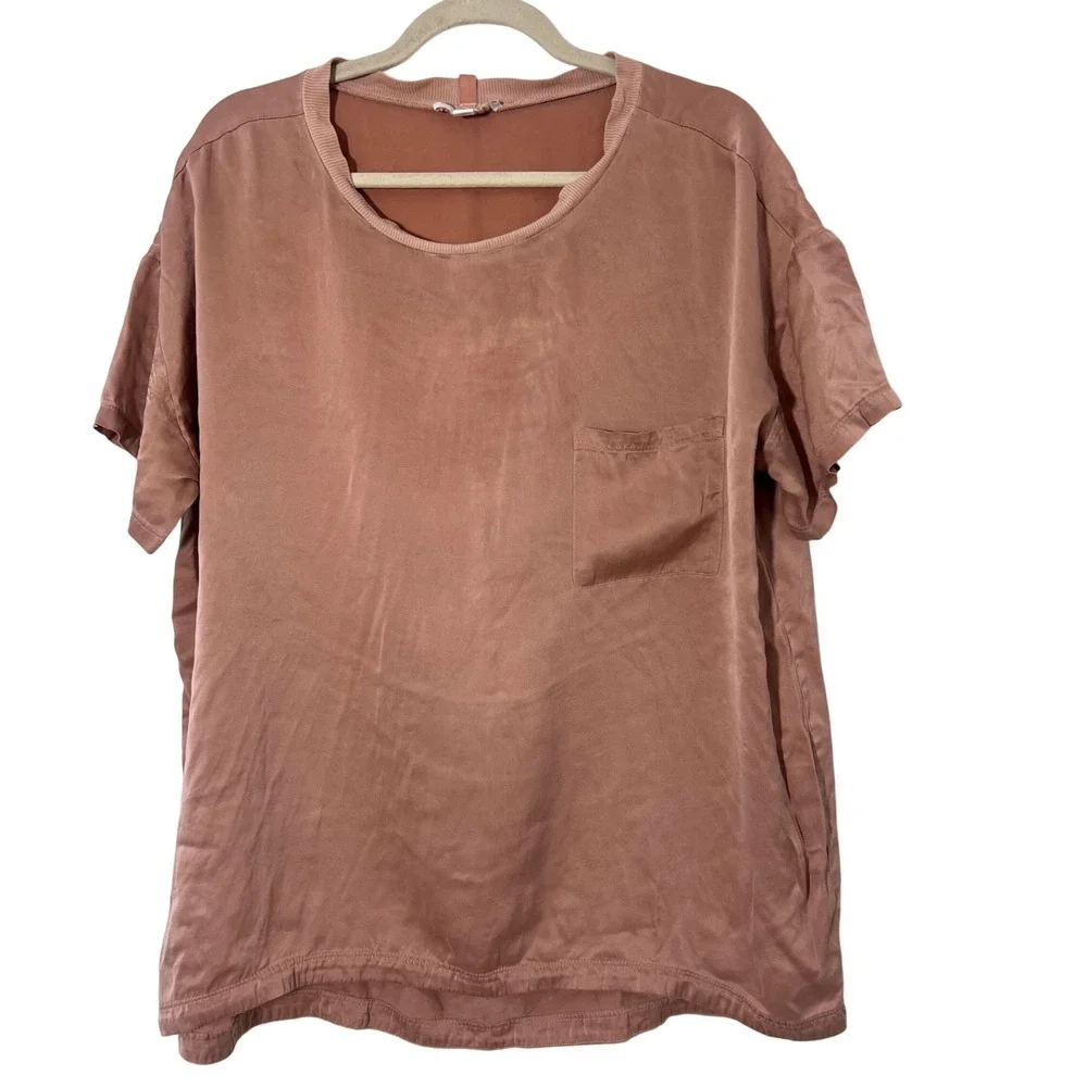 Lunya Washable Silk Pocket Tee Mauve Pink Oversized‎ Sleep Shirt Luxurious XS/S